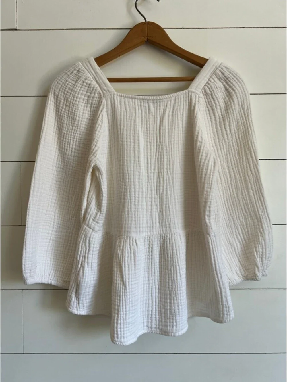 Madewell Lightspun Millbrook Puff-Sleeve Peplum Top Women's Size XS Minimal Boho